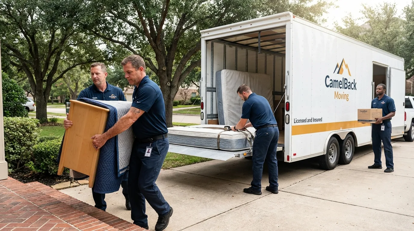 Crew loading residential truck for cross-state move from Kelso, WA